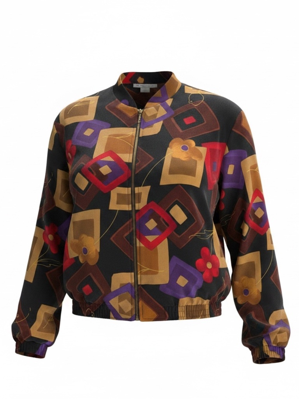 Vintage Kensington Square Geometric Floral Bomber Jacket Small USA 80s 90s Retro